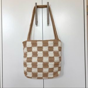 Checker crochet book bag